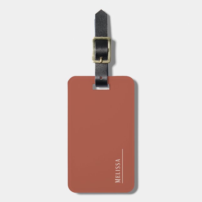 Custom monogram, modern terracotta colour  luggage tag (Front Vertical)