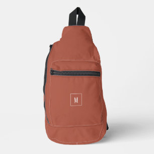 Custom monogram, modern terracotta colour sling bag
