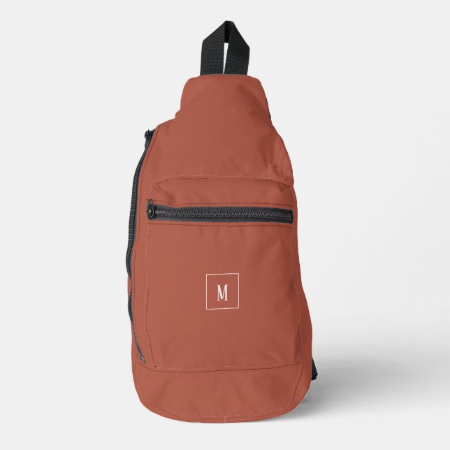 Custom monogram, modern terracotta colour  sling bag (Front)
