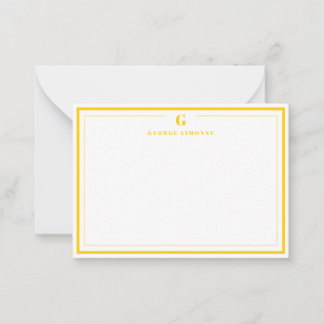 Custom Monogram Mustard Yellow Border Stationery  Card
