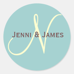 Custom Monogram N Wedding Favour & Envelope Sticke Classic Round Sticker