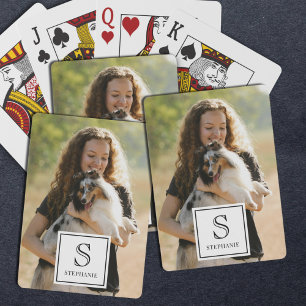 Custom Monogram, Name and Photo Modern Photography Playing Cards