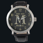 Custom Monogram Name Best Man Gfit Wedding   Watch<br><div class="desc">This unique watch is designed as a gift for your Best Man. Features the monogram / initial; first name and date of wedding. There is even a unique layering of the monogram -- look closely and you will see three colours, which gives it the feeling of depth. Special way to...</div>