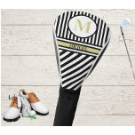 Custom Monogram Name Black Gold Stripes Golf Head Cover<br><div class="desc">Personalised Monogram and Name for golfers. Black and White stripes with Gold elegant lettering. Sophisticated father's day gift idea for dad or grandpa (husband / significant other). Stylish black and white striped background. Could also be a perfect holiday or retirement gift idea. if you need any design assistance or a...</div>
