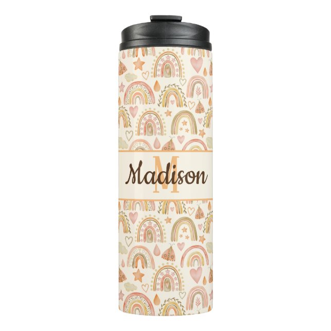 Custom Monogram Name Boho Rainbow Tumbler Bottle (Front)