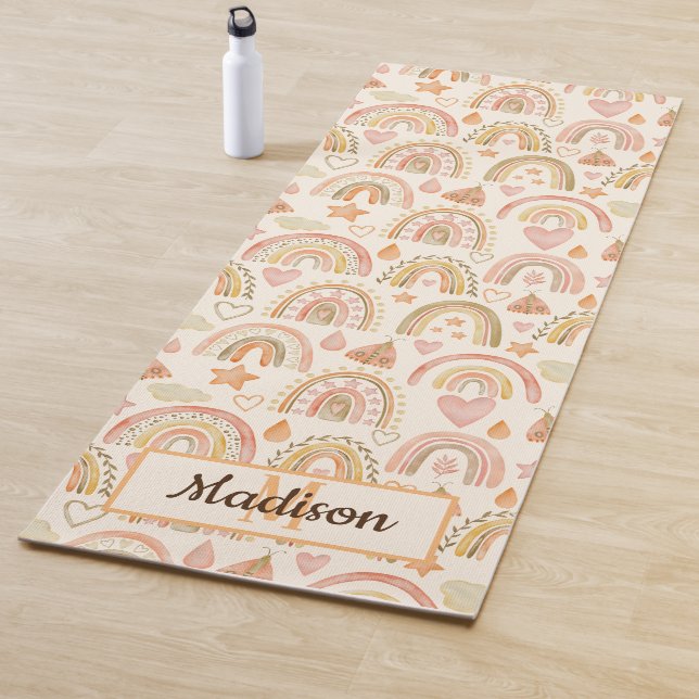 Custom Monogram Name Boho Rainbow Yoga Mat (In Situ)