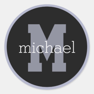 Custom monogram & name classic round sticker