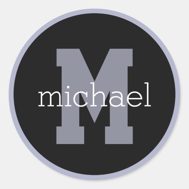 Custom monogram & name classic round sticker (Front)