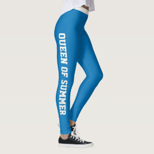 Custom Monogram Name Classy Ocean Blue Pearl White Leggings