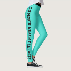 Custom Monogram Name Classy Turquoise Cute Black  Leggings