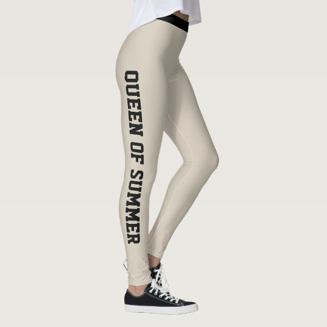 Custom Monogram Name Classy Warm Beige Cute Black  Leggings (Right)