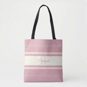 Custom Monogram Name Elegant Blush Pink Tote Bag