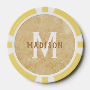 Custom monogram & name Faux Gold Marble Poker Chips