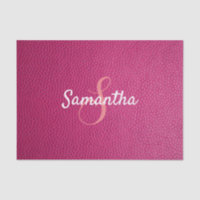 Custom Monogram Name Faux Pink Leather Texture