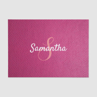 Custom Monogram Name Faux Pink Leather Texture Tissue Paper