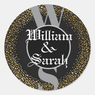 custom Monogram name gold black grey stylish Classic Round Sticker