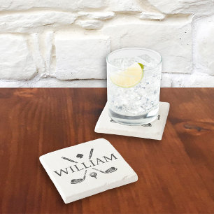 Custom Monogram Name Golf Clubs Ace Classic Stone Coaster