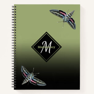 Custom Monogram Name Green Ombre Sphinx Moth Notebook