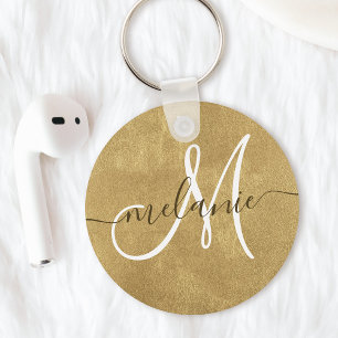 Custom Monogram Name Handwriting Gold Foil Key Ring