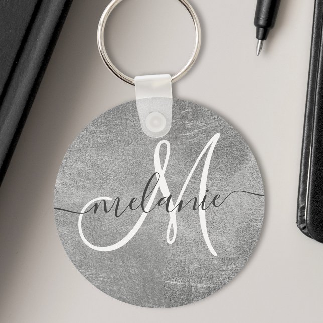 Custom Monogram Name Handwriting Silver Foil Key Ring (Creator Uploaded)