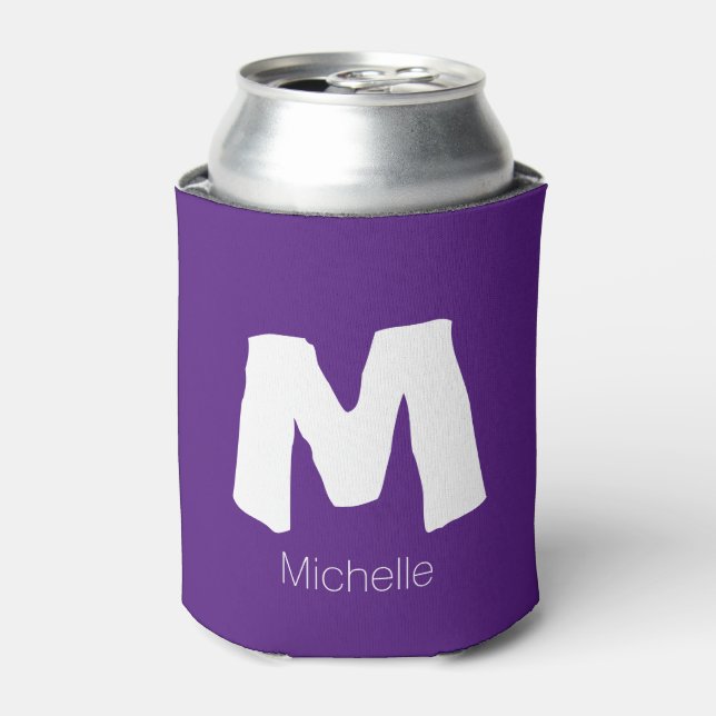 Custom monogram name initial can coolers | Purple (Can Front)