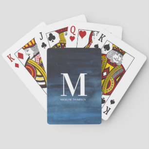 Custom Monogram Name Initial Navy Blue Ombre' Playing Cards