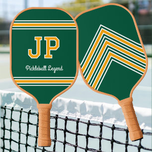 Custom Monogram Name Initials Retro Green Yellow Pickleball Paddle