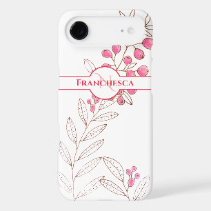 Custom Monogram Name Leaves Pink Berries Art