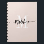 Custom Monogram Name Modern Script Swirls Gift Notebook<br><div class="desc">Elegant, modern gift notebook with your custom name and monogram in a trendy hand lettered script calligraphy design in minimalist blush pink and black, this typography driven design makes a great gift for coworkers, teachers, coaches, girlfriends, boyfriends, wives, daughters, or any other work or family member! Great for the office...</div>