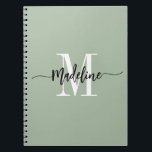 Custom Monogram Name Modern Script Swirls Gift Notebook<br><div class="desc">Elegant, modern gift notebook with your custom name and monogram in a trendy hand lettered script calligraphy design in minimalist sage green and black, this typography driven design makes a great gift for coworkers, teachers, coaches, girlfriends, boyfriends, wives, daughters, or any other work or family member! Great for the office...</div>