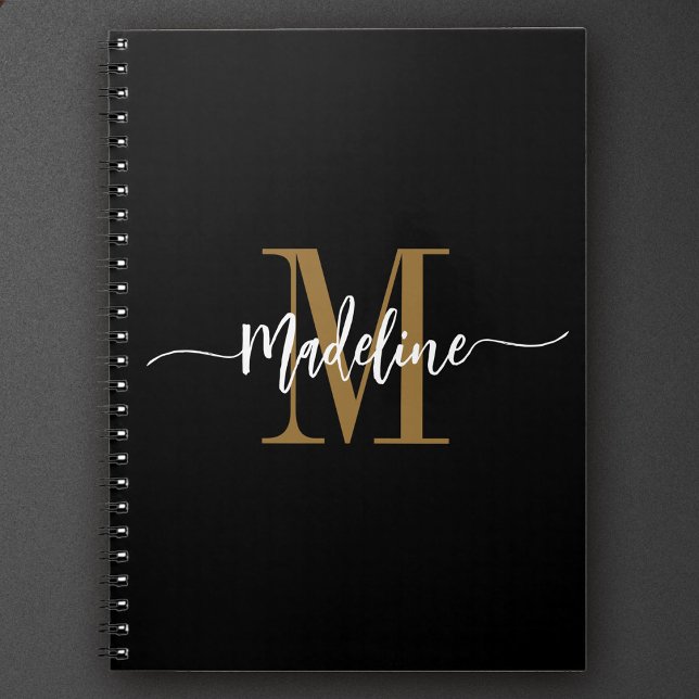 Custom Monogram Name Modern Script Swirls Gift Notebook (Creator Uploaded)