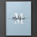 Custom Monogram Name Modern Script Swirls Gift Notebook<br><div class="desc">Elegant, modern gift notebook with your custom name and monogram in a trendy hand lettered script calligraphy design in minimalist dusty blue and black, this typography driven design makes a great gift for coworkers, teachers, coaches, girlfriends, boyfriends, wives, daughters, or any other work or family member! Great for the office...</div>