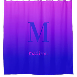 Custom monogram & name Pink to Blue Gradient Shower Curtain