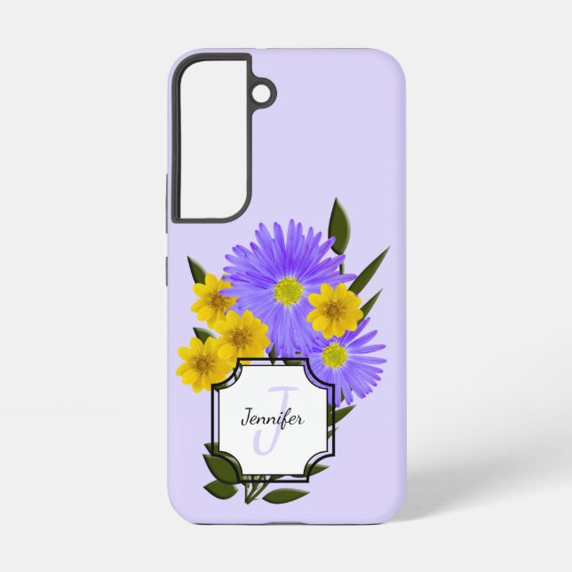 Custom Monogram Name Pretty Wildflowers Samsung Galaxy S22 Case (Back)