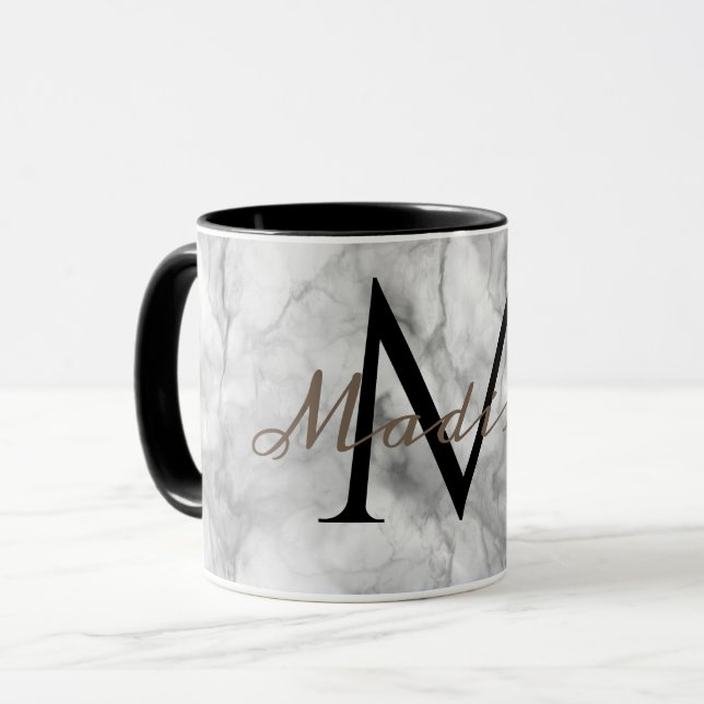 Custom monogram name realistic White Marble Design Mug (Front Left)