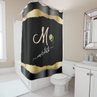 Custom Monogram Name Rose Elegant Gold Black 