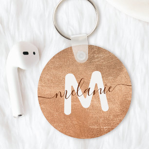 Custom Monogram Name Rose Gold Foil Luxury Key Ring