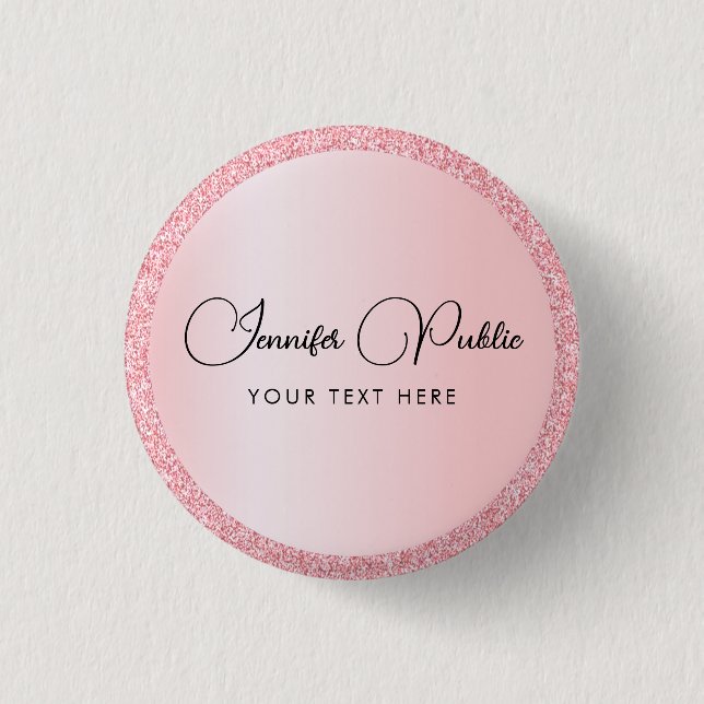 Custom Monogram Name Rose Gold Glitter Look Small 3 Cm Round Badge (Front)