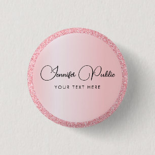 Custom Monogram Name Rose Gold Glitter Look Small 3 Cm Round Badge