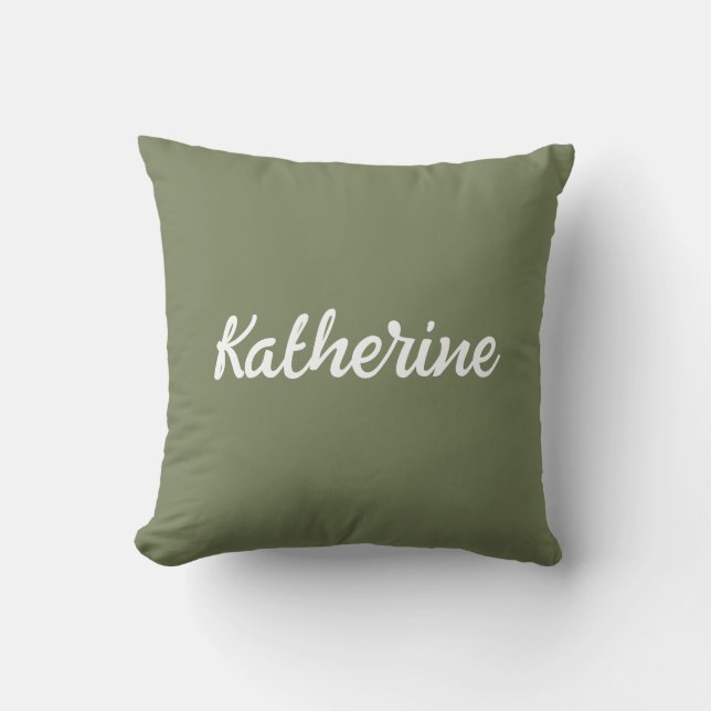 Custom Monogram Name Sage Green Cushion (Front)