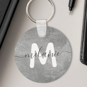 Custom Monogram Name Silver Foil Luxury Key Ring