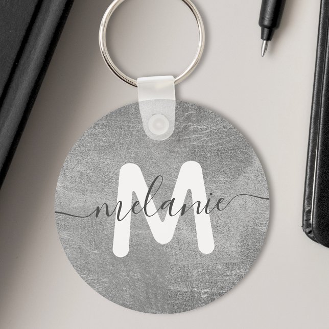 Custom Monogram Name Silver Foil Luxury Key Ring (Creator Uploaded)
