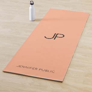 Custom Monogram Name Template Coral Peach Fitness Yoga Mat