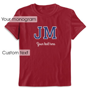 Custom Monogram Name Text Blue Maroon Graphic T-Shirt