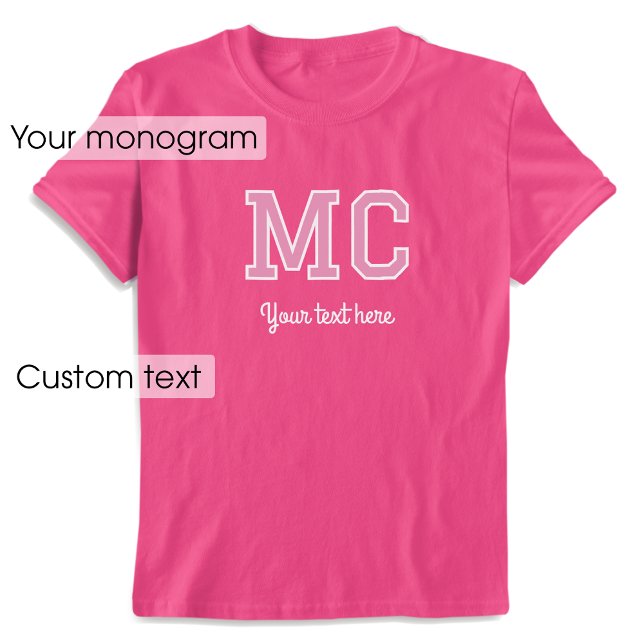 Custom Monogram Name Text Pink Graphic T-Shirt (Creator Uploaded)