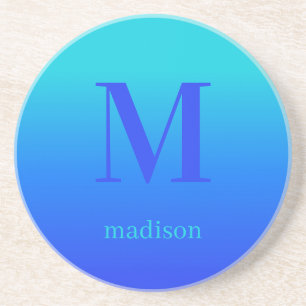 Custom monogram & name Turquoise to Blue Gradient Coaster