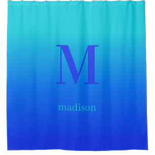 Custom monogram & name Turquoise to Blue Gradient Shower Curtain