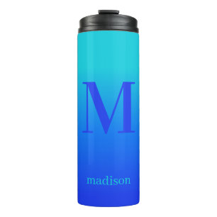 Custom monogram & name Turquoise to Blue Gradient Thermal Tumbler