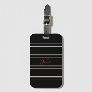 Custom Monogram Name with Black and Tan Stripes Luggage Tag