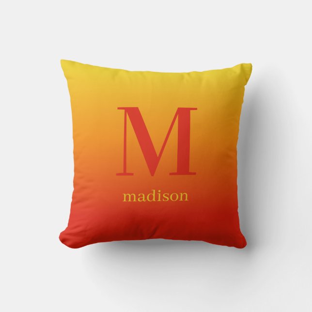 Custom monogram & name Yellow to Red Gradient Cushion (Front)